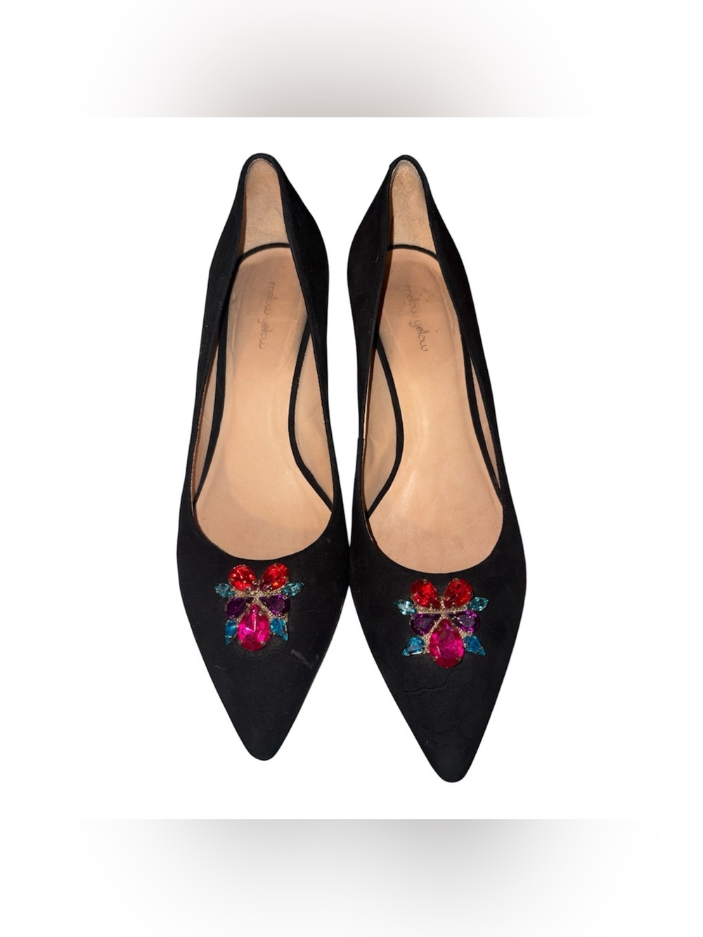 Black Jeweled Pointed-Toe Flats
